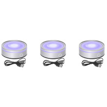 3X LED Light Base with Sensitive Touch Round Colorful Stand Display for 3D Crystal Glass Art Photo Frame Silver Concave