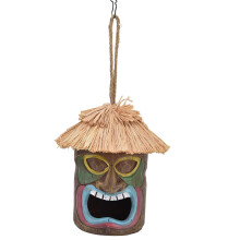 Handmade Hanging Birdhouse Feeder with Covered Roof, Decorative Resin for Garden and Patio
