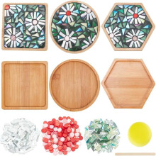 3 Styles DIY Mosaic Set Floral Mosaic Bamboo Coaster Set for Handmade Art Home Decoration