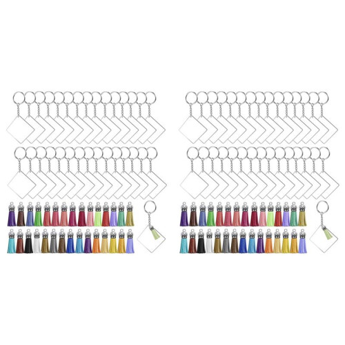 240 Pcs Square Acrylic Keychain Blanks Tassels Set Including Acrylic Blanks Silver