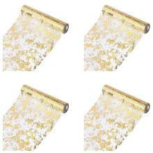 4X Table Runner, Sparkling Polyester Tulle Ribbon Roll with Gold Foil,Birthday Party Wedding Christmas Decor 28cmx10M