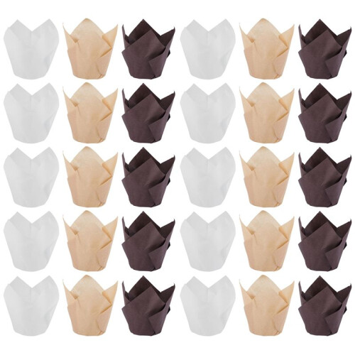 2000Pcs Tulip Cupcake Baking Cups, Muffin Baking Liners Holders, Rustic Cupcake Wrapper, Brown, White And Nature Color