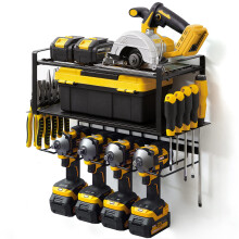 Power Tool Organizer Wall Mount with Drill Holder, Heavy Duty Garage Storage Rack for Workshop (Black)