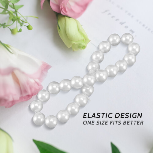 2 x Bracelet élastique de faux perles Blanc 2