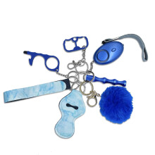 7in1 Women's Safety Keychain Set with Loud Alarm and Compact Blue Design