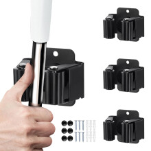 Mop and Broom Holder Wall Mounted Tool Organizer, Heavy Duty Stainless Steel Garden Rack Matte Black