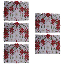 5X Christmas Embroidered Table Runner, Luxury Holly Poinsettia Table Runner for Christmas Decorations, 15 x 70 Inch