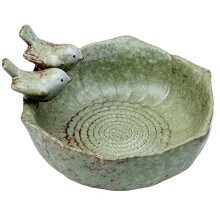 Ceramic Bird Bath Bowl with 2 in 1 Feeder, Easy Clean Outdoor Garden and Patio Decor