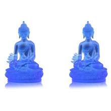 2X Tibetan Medicine Buddha Statue,Translucent Resin Buddha Sculpture Meditation Decor Spiritual Decor Collectible -