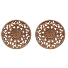 6X Carved Flower Carving Round Wood Appliques for Furniture Cabinet Unpainted Wooden Mouldings Decal 15x15x0.8cm