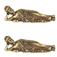 2X Rétro Doré Couché Amitabha Bouddha Statue Bouddha Sculpture Figurines Cuivre Pur Laiton Décoration de la Maison Bouddha