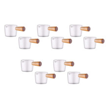 10PCS Transparent Glass Creamer with Wooden Handle, Coffee Milk Creamer Pitcher. 100Ml
