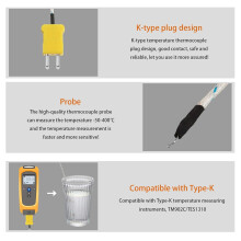 5 Pieces 3 Meters K Type Thermocouple Temperature Probe Sensor K Type Measure Range -50 to 400 Celsius, with TM902C