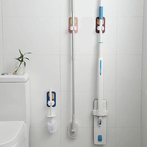Self Adhesive Mop Holder No Drill Wall Mounted Broom Organizer Space Saving Tool Storage 2