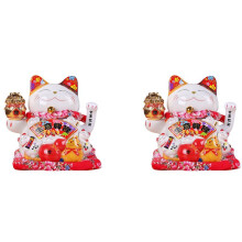 2X 7 Cal Ceramiczny Kiwający Kot Maneki Neko Ozdoba Feng Shui Dekoracja HuśTawka Kot SzczęśCia, B
