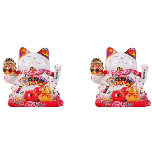 2X 7 Polegadas Cerâmica Acenando Gato Maneki Neko Ornamento Feng Shui Decoração Balanço Gato da Sorte, B