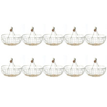 10X Poignée En Bois Métal Rétro Panier Portable Multifonctionnel Légumes Fruits Oeufs épicerie Pratique Rangement Panier Organisateur Blanc