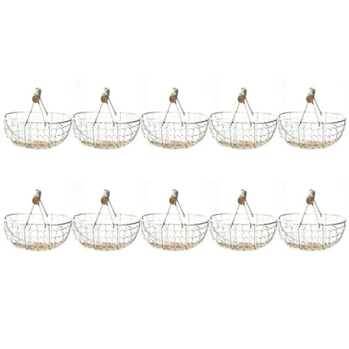 10X Wooden Handle Metal Retro Basket Portable Multi-Function Vegetable Fruit Egg Groceries Practical Basket White