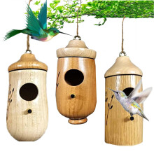 Hummingbird House, 4.5 Inches Mini Bird House, Wooden Hummingbird Swing Nest for Outside Hanging (3PCS)