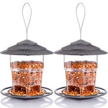 Squirrel Proof Hanging Bird Feeders for Outdoors 2 Pack, Easy Fill and Clean with Roof Cover
