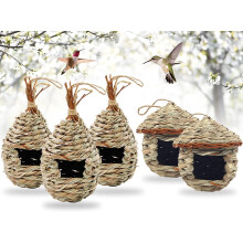 Set of 5 Handwoven Grass Bird Nesting Houses for Small Birds, Outdoor Hanging Rustic Garden Decor