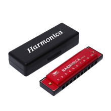 Practical 10 Hole Diatonic Harmonica with Metal Cover-Red
