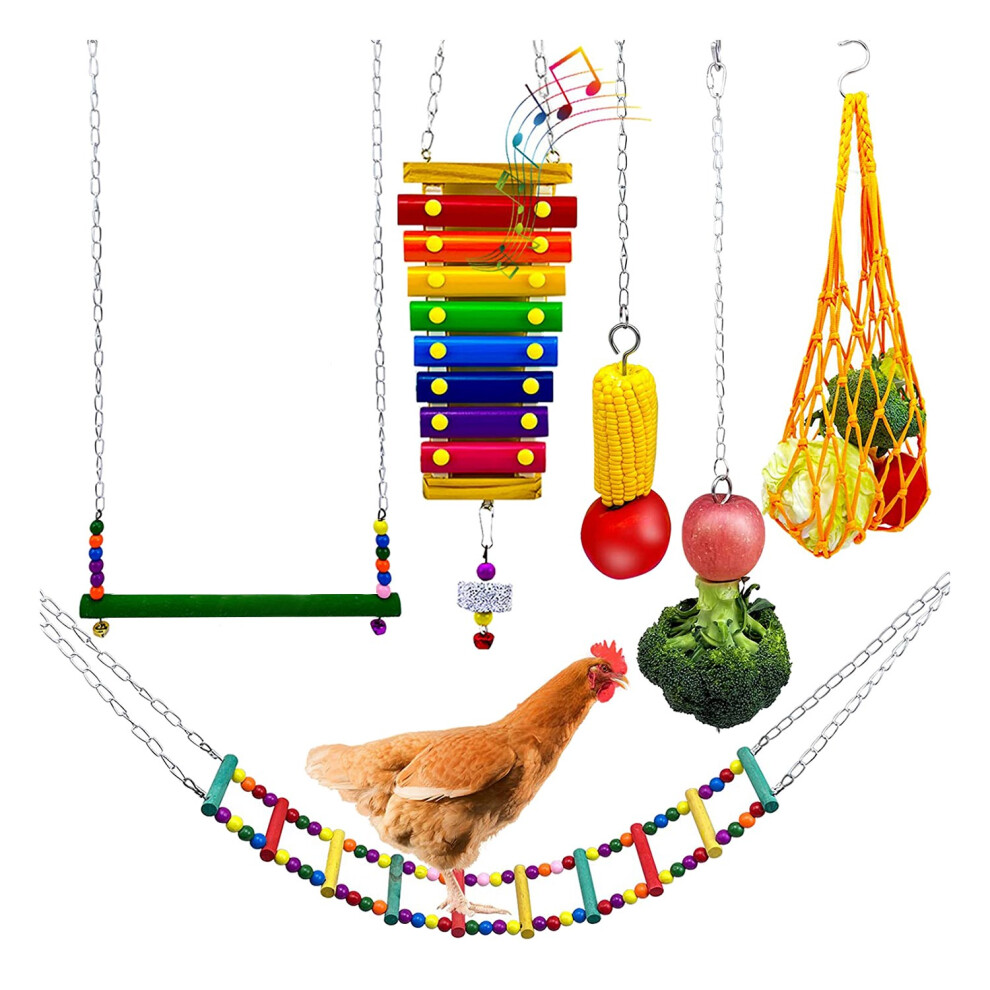 Brecantia Chicken Toys, 6 Pieces Chicken Toys For Coop, Chicken Swing And Xylophone Toy, Chicken Colorful Ladder Toy
