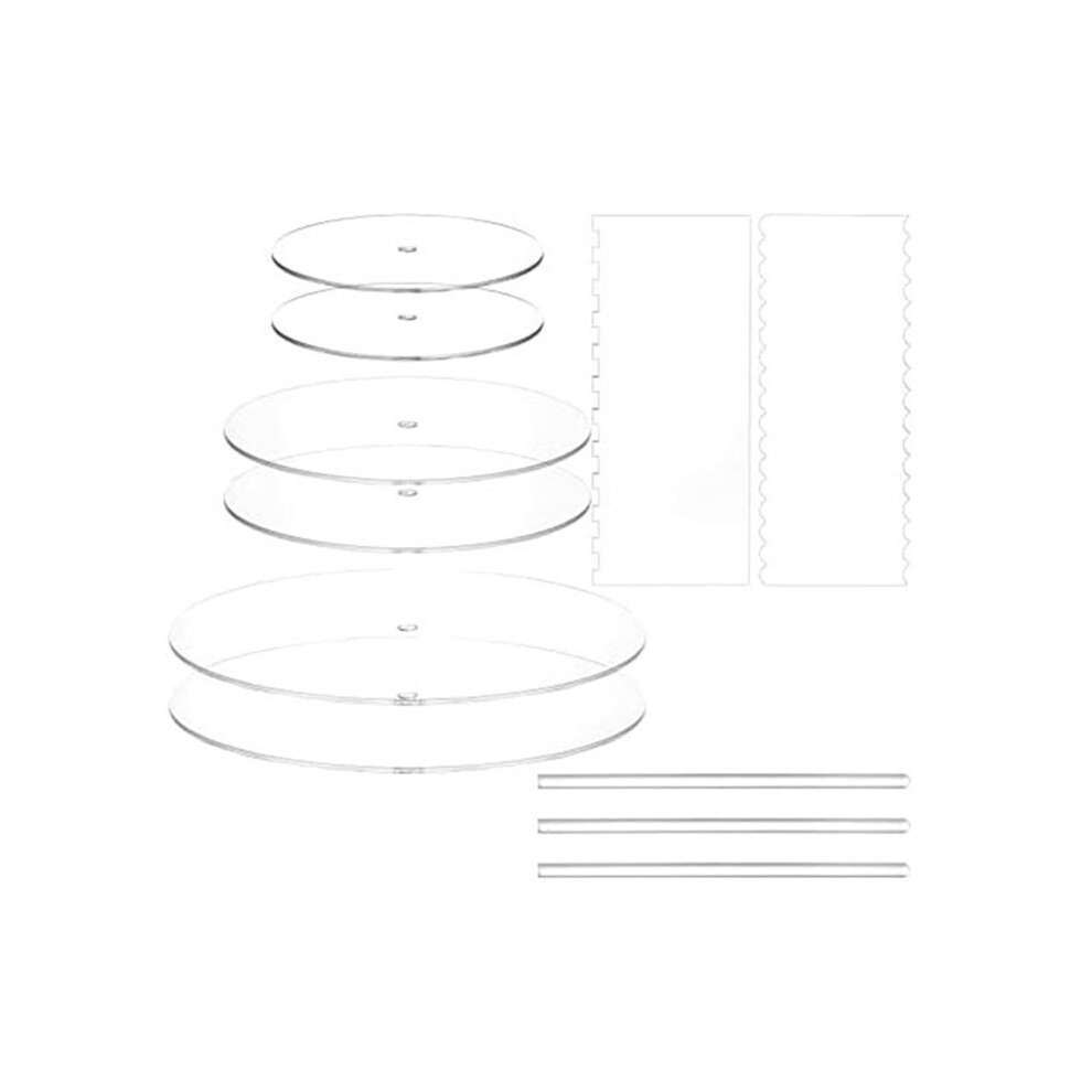 Semoic Acrylic Round Cake Disk Set,Cake Discs Set,Comb Scrapers,Dowel Rods,Icing Scraper,Scraper Smoother For 3 Tier Cakes