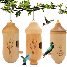 Wooden Hummingbird House 3 Pack, Natural Nesting Boxes for Garden Decoration, Encourages Nesting