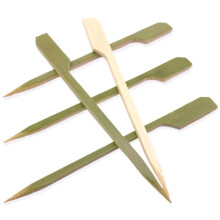10 Inch Bamboo Skewers 100PCS Green Flat Paddle Picks BBQ Skewers with Secure Grip for Grilling