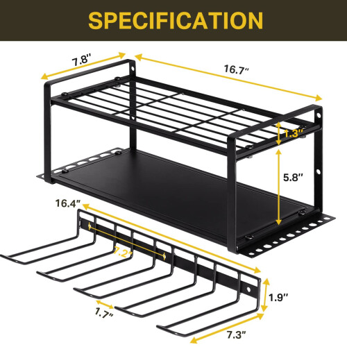 Power Tool Organizer Wall Mount with Drill Holder, Heavy Duty Garage Storage Rack for Workshop (Black) 2