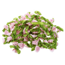 200Pcs Satinband Rose Flower Leaf Hochzeit Dekor Applikationen Nähen DIY Hauptfarbe: Rosa
