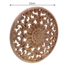 6X Carved Flower Carving Round Wood Appliques for Furniture Cabinet Unpainted Wooden Mouldings Decal 15x15x0.8cm