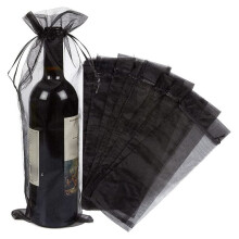 Sacchetti per Bottiglie di Vino in Organza Nera da 120 Pezzi, Sacchetti Regalo per Bottiglie in Rete Trasparente Copribottiglie per Vino Abiti con