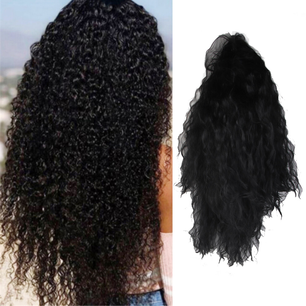 Unisex Black 24-Inch Curly Virgin Brazilian Hair Wigs For Women