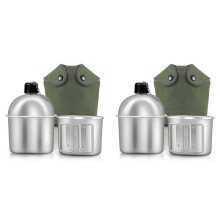 2X Outdoor Canteen Cookware Set Canteen Cup Portable Water Bottle with Grab Handle Cup for Outdoor Camping Hiking