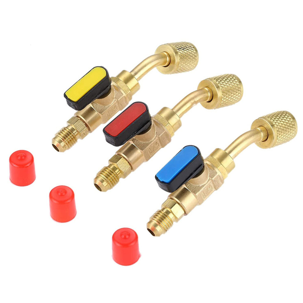 Angled Compact Valve 1/4 Inch Sae, Air Conditioning Refrigerant R410a R134a Shut Valve,3Pcs R410a R134a Shut Valves 6032940088323