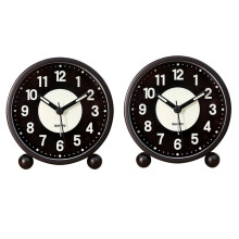 2X Wecker, Leuchtend, 10,2 Cm, Runde, Leise, Analoge Tischuhr, Tickt Nicht, Batteriebetrieben mit Lautem Alarm für Schlafzimmer
