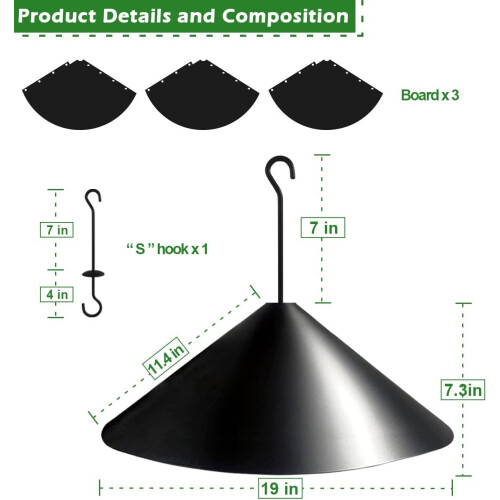 19 Inch Squirrel Proof Baffle for Bird Feeders, Rustproof Pole Guard for Shepherd Hooks Black 1