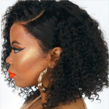 Short Wavy Black Human Hair Lace Front Wig, 14 inch, 285g