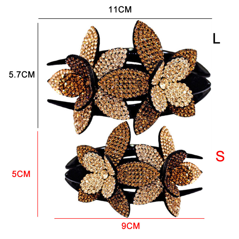 Sparkling Rhinestone Duckbill Hair Claw Clip Double Flower Barrettes for Women Girls
