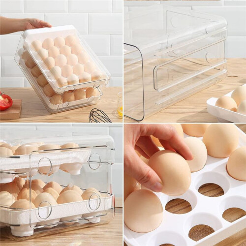 Egg Container for Refrigerator, 40 Grid/2 Layer Egg Holder for Refrigerator, Egg Drawer for Refrigerator, Egg Fresh Box 2