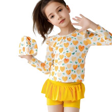 Children's Split Swimsuit With Skirt Bottom & Long-Yellow 2XL