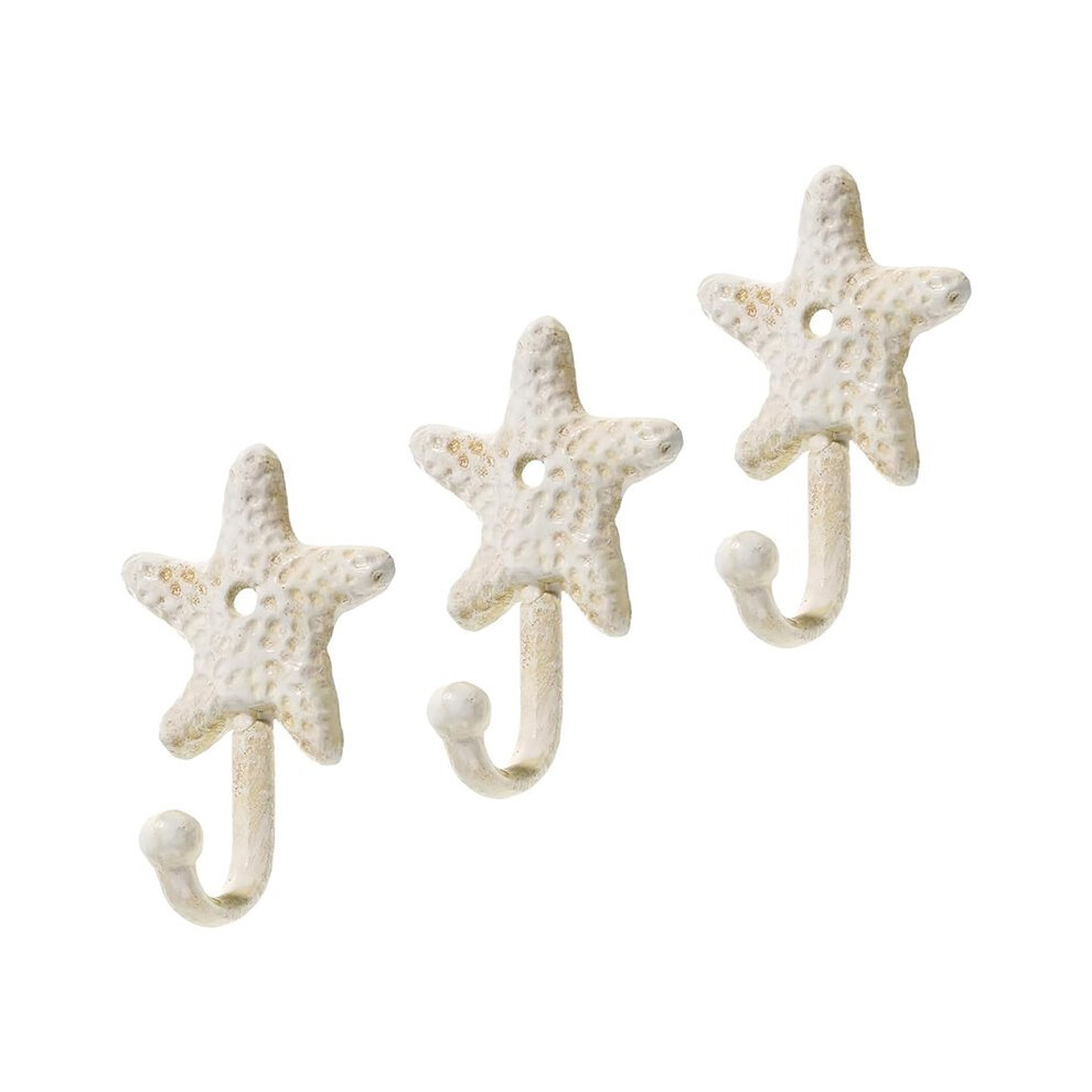 3-Pack Nautical Coastal Cast Iron Starfish Wall Hooks for Towels, Coats, and Decor