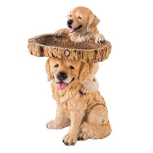 Antique Polyresin Garden Bird Bath with Stand, 2 in 1 Outdoor Bird Feeder, Vintage Dog Motif