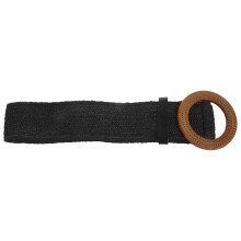 Straw Wide Belt Female Woven Vintage Round Wooden Buckle Decorative Dress Shirt Belt Black