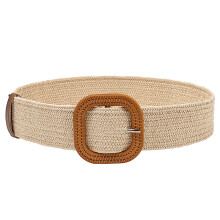 New Retro Knit Waistline Ladies Smooth Buckle Belt Ladies Woven Female Hand-Woven Belt Beige
