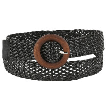 Fashion Woven Belt For Women Jeans Dress Pants Solid Color Waist Belt Hollow Ethnic Style Round Buckle Wild Decoration Belt Black