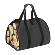 Firewood Storage Bag Large Capacity Canvas Log Carrier with Handles Black for Indoor Outdoor Use