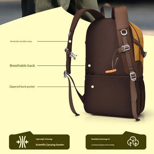 Compact Travel Backpack Comfortable Padding-Yellow Color 2